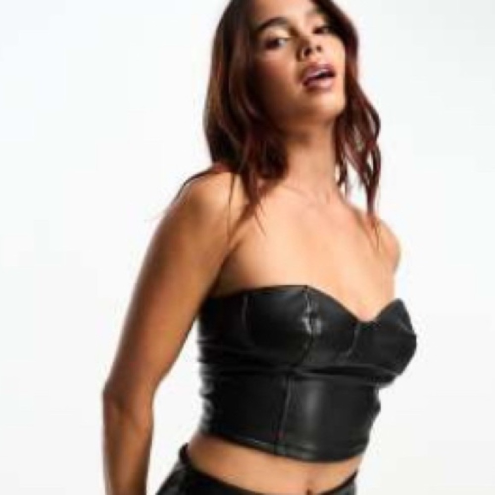 Miss Selfridge faux leather bust bandeau top in black